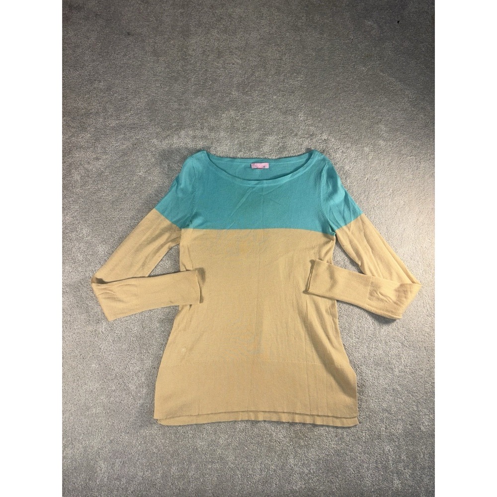 lilly pulitzer debra‎ sweater tan turquiose small wool nylon vicose